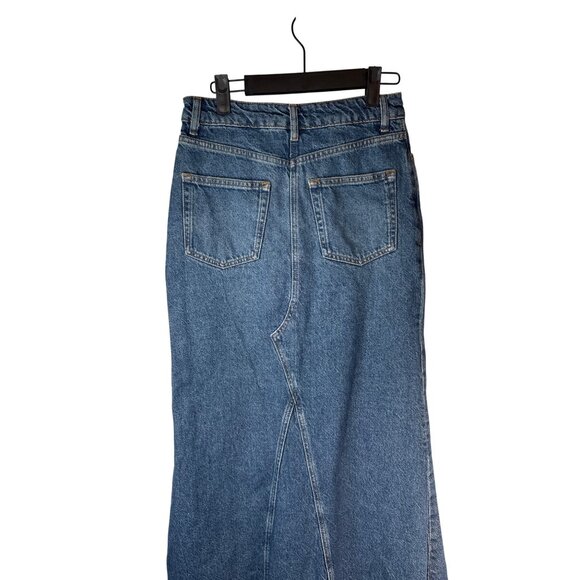Zara Denim Maxi Skirt XS High Waist Distressed Hem Blue - Picture 10 of 13